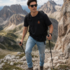 Mens Oversized Black Graphic T-Shirt | Adventure Awaits Mountain Back Print | Loopknit 240 GSM Premium Cotton Streetwear Tee