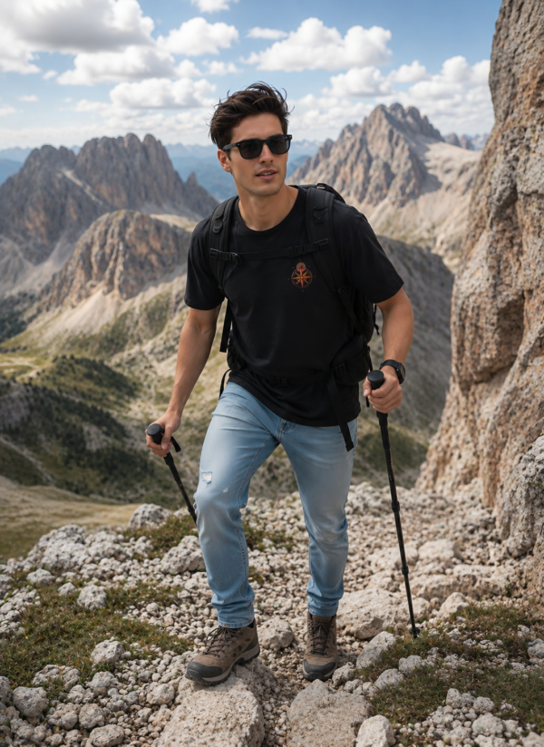 Mens Oversized Black Graphic T-Shirt | Adventure Awaits Mountain Back Print | Loopknit 240 GSM Premium Cotton Streetwear Tee