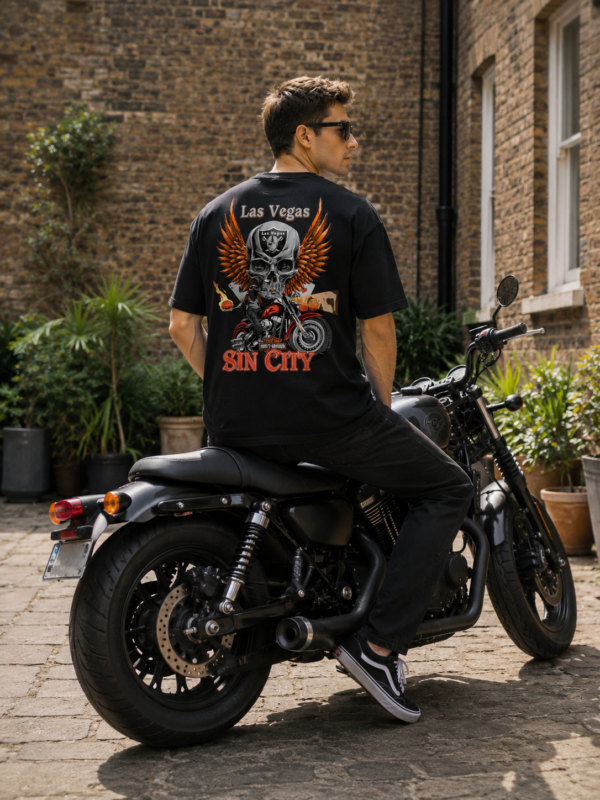 ChatGPT Image Jul 31, 2026, 03_11_20 PM Mens Oversized Black Skull Biker Graphic T-Shirt | Las Vegas Sin City Back Print | Premium Loopknit Cotton 240 GSM | Bold Streetwear Statement Tee