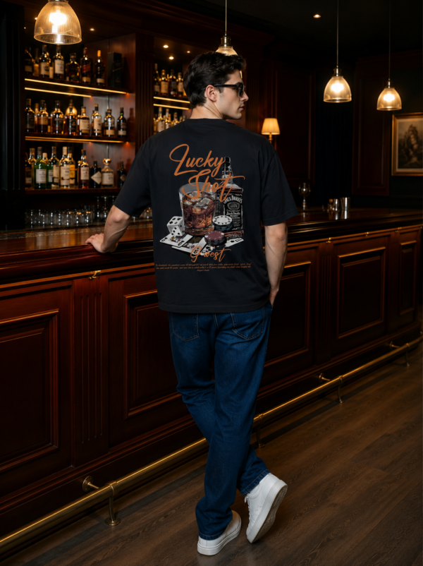 ChatGPT Image Jul 31, 2026, 03_16_20 PM Mens Oversized Black T-Shirt | Lucky Shot Casino Whiskey Graphic Print | Loopknit 240 GSM Premium Heavy Fabric | Streetwear Oversized T-Shirt for Men