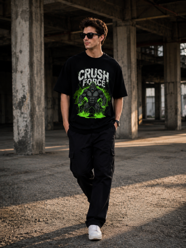 ChatGPT Image Jul 31, 2026, 03_22_37 PM Mens Oversized Graphic T-Shirt | Gorilla Crush Force Print | Loopknit 240 GSM Heavyweight Streetwear Tee
