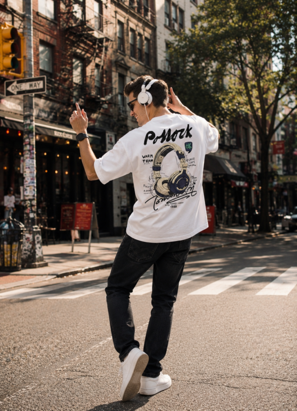ChatGPT Image Jul 31, 2026, 03_48_10 PM Mens White Oversized Graphic T-Shirt | Premium Loopknit Cotton 240 GSM Streetwear Tee with Headphone Back Print
