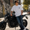 ChatGPT Image Jul 31, 2026, 05_40_07 PM Motorcycle Freedom Oversized Mens T-Shirt | Biker Graphic Back Print | White
