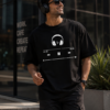 Music Player Headphone Graphic Printed Black Oversized T Shirt for Men | Minimal Music Lover Design | Round Neck Streetwear Oversized T-Shirt GiftSpeaks