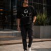 Music Player Headphone Graphic Printed Black Oversized T Shirt for Men | Minimal Music Lover Design | Round Neck Streetwear Oversized T-Shirt GiftSpeaks