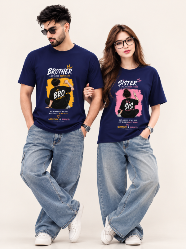 ChatGPT Image Jul 31, 2026, 10_33_12 AM Raksha Bandhan Brother Sister Matching T-Shirt Combo | Rakhi Special Bhai Behan Graphic Printed Meshknit 180 GSM T-Shirt | Premium Unisex Sibling Matching Outfit | Rakhi Gift for Brother & Sister