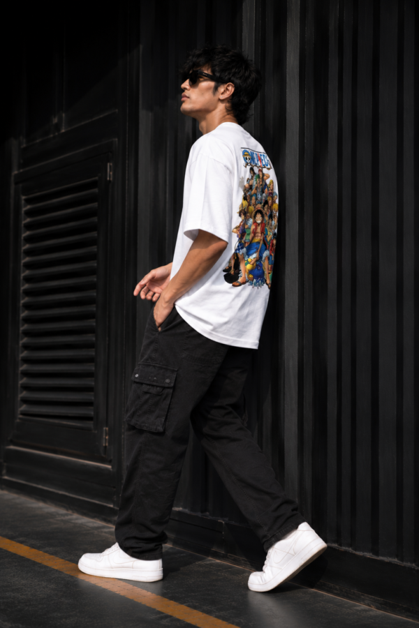 Mens Anime Pirate Crew Graphic Oversized T-Shirt Back Print Statement Design | Premium Loopknit 240 GSM Cotton | Relaxed Streetwear Fit