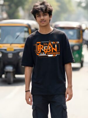 Urban Experience Black Oversized T-Shirt for Men | Modern Street Typography DTF Print Tee | Premium Loopknit 240 GSM Casual Wear By Giftspeaks