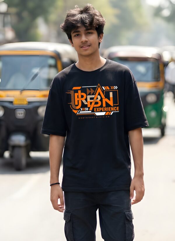 D2mfP4DP_RKX7QLV02K_2026-01-30_1.jpg Urban Experience Black Oversized T-Shirt for Men | Modern Street Typography DTF Print Tee | Premium Loopknit 240 GSM Casual Wear By Giftspeaks