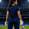 Women's Navy Blue Regular Fit Activewear T-Shirt with DHONI Inspired Graphic | Meshknit 180 GSM Breathable Gym, Cricket, Running, Yoga & Workout Sports Tee
