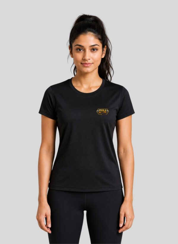 Women's Black Activewear T-Shirt | Premium Mesh Knit 180 GSM | Regular Fit Gym, Running, Workout, Yoga, Sports, Training, Walking & Fitness Half Sleeve Round Neck T-Shirt for Women