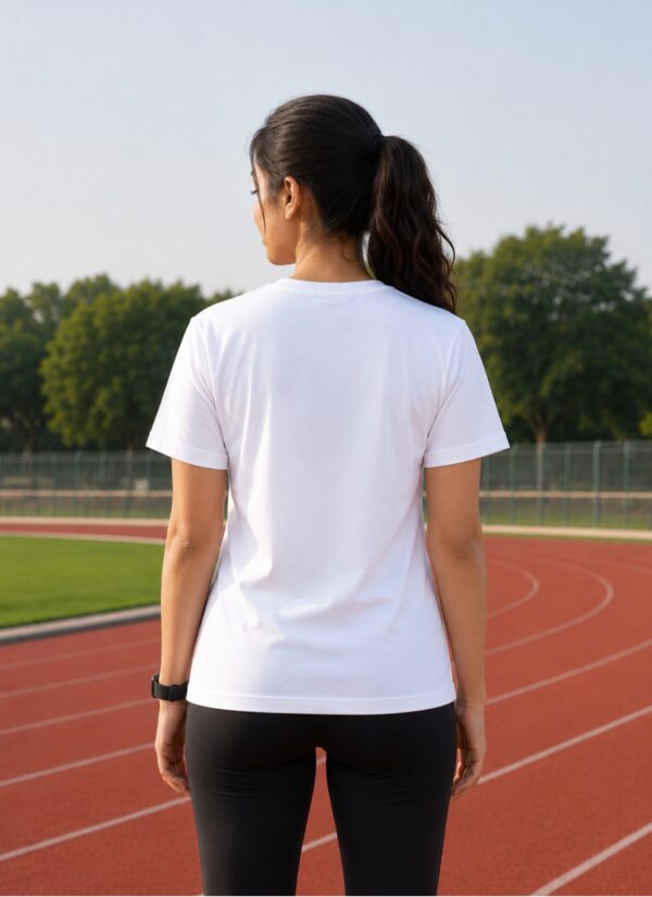 Women's White Regular Fit Activewear T-Shirt with Move On Graphic | Meshknit 180 GSM Breathable Sports Tee for Gym, Running, Yoga, Workout, Training & Fitness
