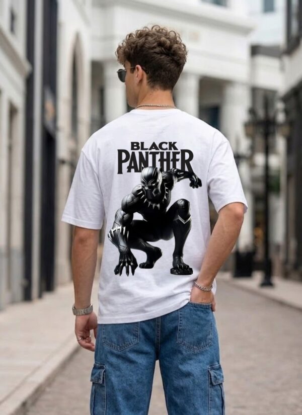 Men's Black Panther Oversized T-Shirt White | Loopknit 240 GSM Heavyweight Graphic Back Print Streetwear Tee