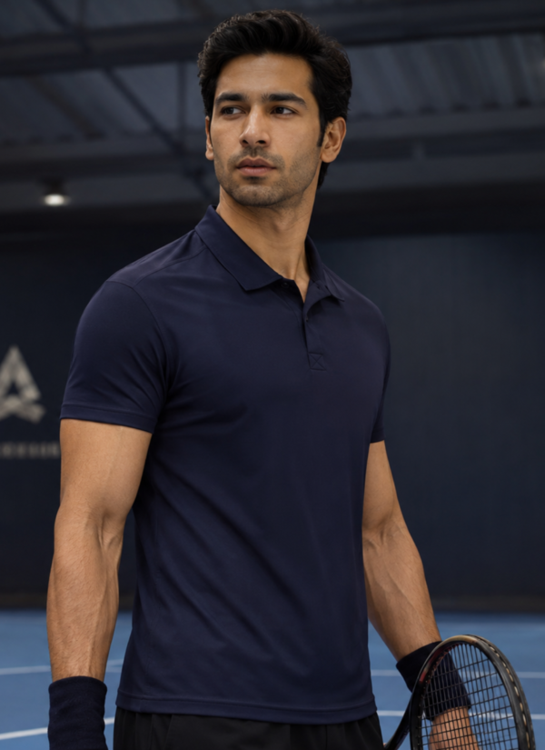 Plain Navy Blue Polo T-Shirt | 180 GSM Polo Knit | 100% Polyester | Wrinkle Free Stretchable Sports Wear