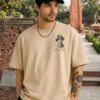 Men's Beige Oversized T-Shirt with Bhagat Singh Graphic Print | Loopknit 240 GSM | Patriotic Freedom Fighter Oversized Tee | Shaheed Bhagat Singh Tribute Back Print T-Shirt for Everyday Wear