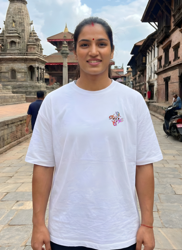 Womens Oversized White T-Shirt | Lord Shiva Om Namah Shivaya Graphic Print | Loopknit 240 GSM Premium Heavy Fabric | Spiritual Streetwear T-Shirt for Women