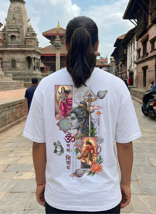 Womens Oversized White T-Shirt | Lord Shiva Om Namah Shivaya Graphic Print | Loopknit 240 GSM Premium Heavy Fabric | Spiritual Streetwear T-Shirt for Women