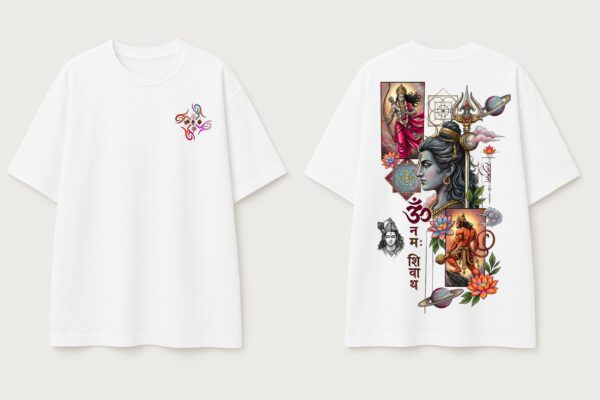 Womens Oversized White T-Shirt | Lord Shiva Om Namah Shivaya Graphic Print | Loopknit 240 GSM Premium Heavy Fabric | Spiritual Streetwear T-Shirt for Women