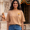 Unisex Oversized Hanuman Warrior Graphic T-Shirt Bold Devotion Design, Beige Cotton Tee