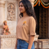Unisex Oversized Hanuman Warrior Graphic T-Shirt Bold Devotion Design, Beige Cotton Tee
