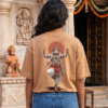 Unisex Oversized Hanuman Warrior Graphic T-Shirt Bold Devotion Design, Beige Cotton Tee