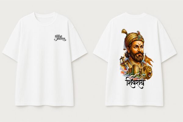 Shivray White Oversized T Shirt for Women | Shivaji Maharaj Printed Oversize Cotton T-Shirt for Girls | Premium Loopknit 240 GSM Streetwear Graphic Tee | Royal Maratha Culture Women T Shirt � Giftspeaks