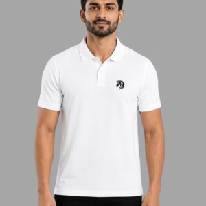 Men's Activewear Polo T-Shirt | Quick Dry Sports Polo | Moisture Wicking Gym Running Training Yoga Fitness Half Sleeve Performance Polo Tee | White