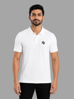 GERGERGERG Men's Activewear Polo T-Shirt | Quick Dry Sports Polo | Moisture Wicking Gym Running Training Yoga Fitness Half Sleeve Performance Polo Tee | White