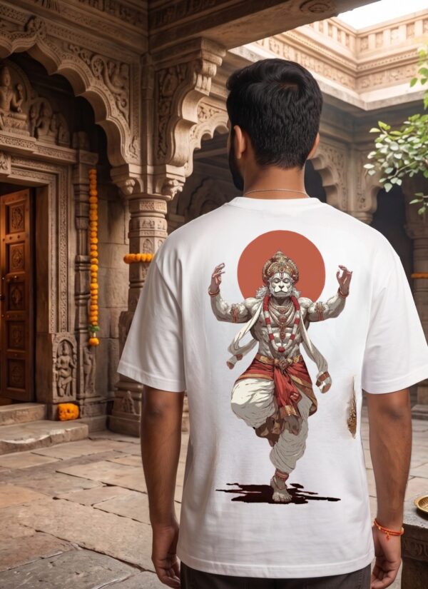 Unisex Oversized Hanuman Warrior Graphic T-Shirt | Bold Devotion Design, White Cotton Tee