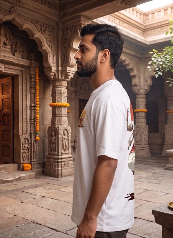 Unisex Oversized Hanuman Warrior Graphic T-Shirt | Bold Devotion Design, White Cotton Tee