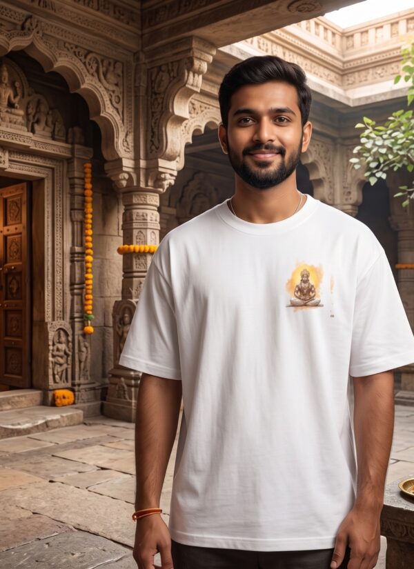 GFG29YVO_I6G935VGE7_2026-04-25_2.jpg Unisex Oversized Hanuman Warrior Graphic T-Shirt | Bold Devotion Design, White Cotton Tee