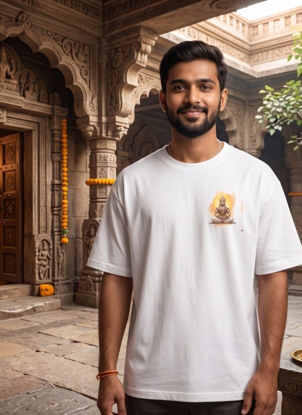 Unisex Oversized Hanuman Warrior Graphic T-Shirt | Bold Devotion Design, White Cotton Tee