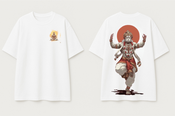 GFG29YVO_V1LPBLOOOD_2026-04-25_4.png Unisex Oversized Hanuman Warrior Graphic T-Shirt | Bold Devotion Design, White Cotton Tee