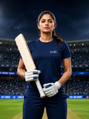 GREFERF Women's Navy Blue Regular Fit Activewear T-Shirt with DHONI Inspired Graphic | Meshknit 180 GSM Breathable Gym, Cricket, Running, Yoga & Workout Sports Tee