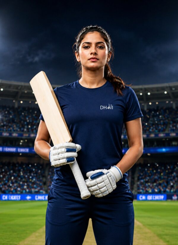 Women's Navy Blue Regular Fit Activewear T-Shirt with DHONI Inspired Graphic | Meshknit 180 GSM Breathable Gym, Cricket, Running, Yoga & Workout Sports Tee