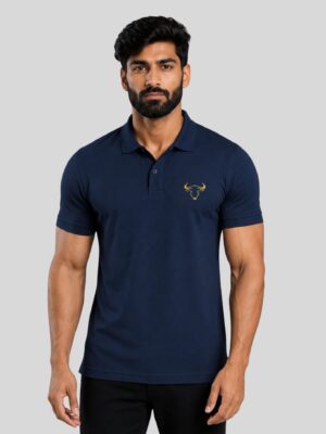 GRTGRGRG Men's Navy Blue Activewear Polo T-Shirt | Polo Knit 180 GSM | Regular Fit Gym T-Shirt for Men | Running, Workout, Yoga, Sports, Training, Walking & Casual Wear Polo Tee
