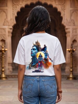 H18z7ikY_30MZPLVJRP_2026-04-29_1.jpg Mahakal Divine Graphic Oversized White T-Shirt for Men & Women | Spiritual Lord Shiva Back Print | Premium 240 GSM Loopknit Cotton | Unisex Streetwear Devotional Design | Front Sanskrit Typography & Detailed Back Artwork