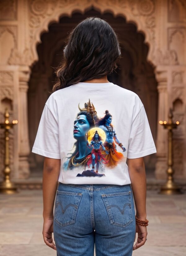 Mahakal Divine Graphic Oversized White T-Shirt for Men & Women | Spiritual Lord Shiva Back Print | Premium 240 GSM Loopknit Cotton | Unisex Streetwear Devotional Design | Front Sanskrit Typography & Detailed Back Artwork