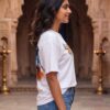 Mahakal Divine Graphic Oversized White T-Shirt for Men & Women | Spiritual Lord Shiva Back Print | Premium 240 GSM Loopknit Cotton | Unisex Streetwear Devotional Design | Front Sanskrit Typography & Detailed Back Artwork