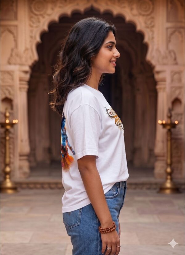 Mahakal Divine Graphic Oversized White T-Shirt for Men & Women | Spiritual Lord Shiva Back Print | Premium 240 GSM Loopknit Cotton | Unisex Streetwear Devotional Design | Front Sanskrit Typography & Detailed Back Artwork