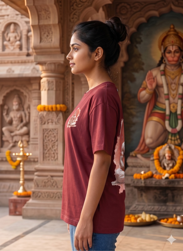 H4hZhhBj_49NYBINSP0_2026-05-08_3.png Unisex Oversized Meditating Hanuman Graphic T-Shirt Spiritual Calm Design, Maroon Cotton Tee