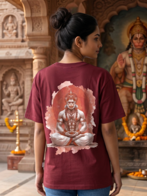 H4hZhhBj_ATRJYLOBOC_2026-05-08_2.png Unisex Oversized Meditating Hanuman Graphic T-Shirt Spiritual Calm Design, Maroon Cotton Tee
