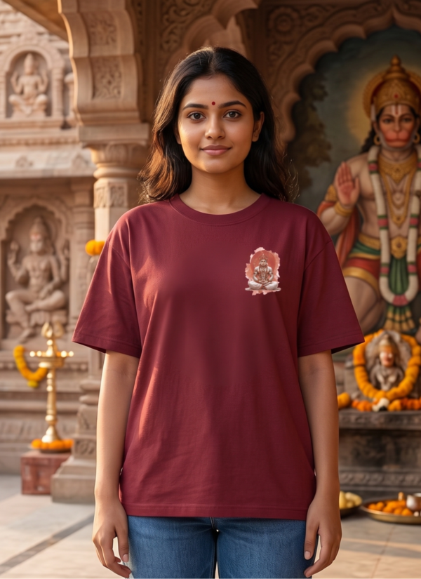 H4hZhhBj_U8HGRE52YC_2026-05-08_1.png Unisex Oversized Meditating Hanuman Graphic T-Shirt Spiritual Calm Design, Maroon Cotton Tee