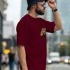 Men�s Oversized Maroon Tiger Graphic Printed T-Shirt | Trendy Animal Print Streetwear Baggy Tee for Men | Casual Half Sleeve Round Neck Drop Shoulder Fashion T-Shirt | Loopknit 240 GSM Premium Oversized Fit