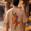 Unisex Oversized Dancing Hanuman Graphic T-Shirt Energetic Devotion Design, Beige Cotton Tee
