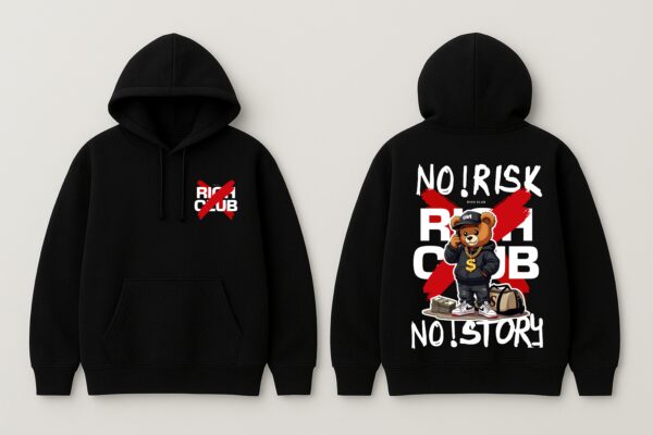 No Risk No Story Hoodie for Women | Black Streetwear Hoodie | Fleece 300 GSM Premium Drop Shoulder Hoodie