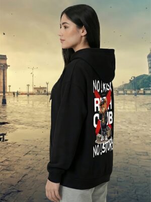No Risk No Story Hoodie for Women | Black Streetwear Hoodie | Fleece 300 GSM Premium Drop Shoulder Hoodie