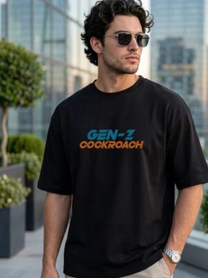J6szfiTb_BR2BIQT6YF_2026-05-21_1.jpeg Men's Black Oversized Graphic T-Shirt with Gen-Z Cockroach Front & Back Print | CJP Inspired Urban Streetwear Baggy Fit Tee for Men | Aesthetic Drop Shoulder Half Sleeve Round Neck Oversized T-Shirt | Premium Loopknit 240 GSM Heavy Fabric
