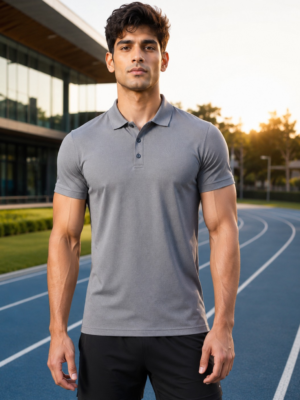 JE_ttnoB_8AFT9GKP88_2026-06-30_1.png Plain Grey Polo T-Shirt | 180 GSM Mesh Knit | 100% Polyester | Stretchable Sports Wear