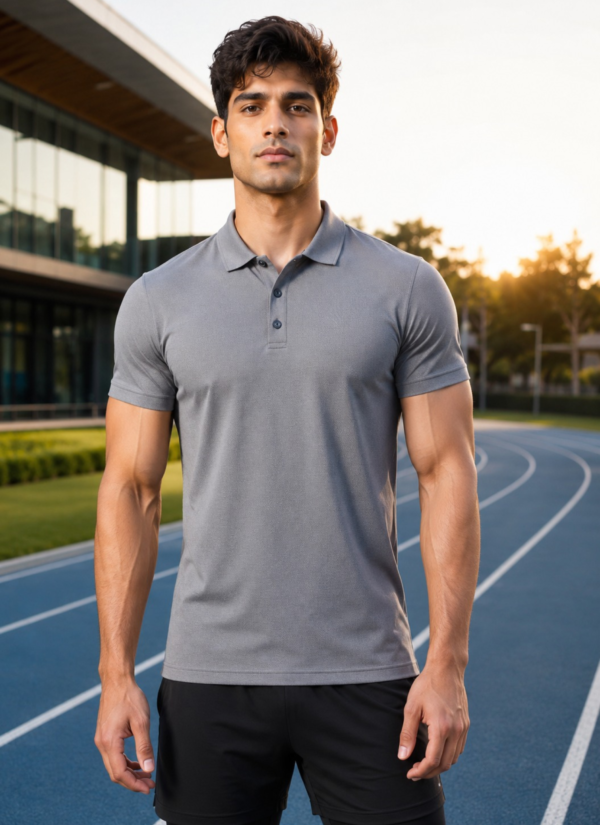 JE_ttnoB_8AFT9GKP88_2026-06-30_1.png Plain Grey Polo T-Shirt | 180 GSM Mesh Knit | 100% Polyester | Stretchable Sports Wear